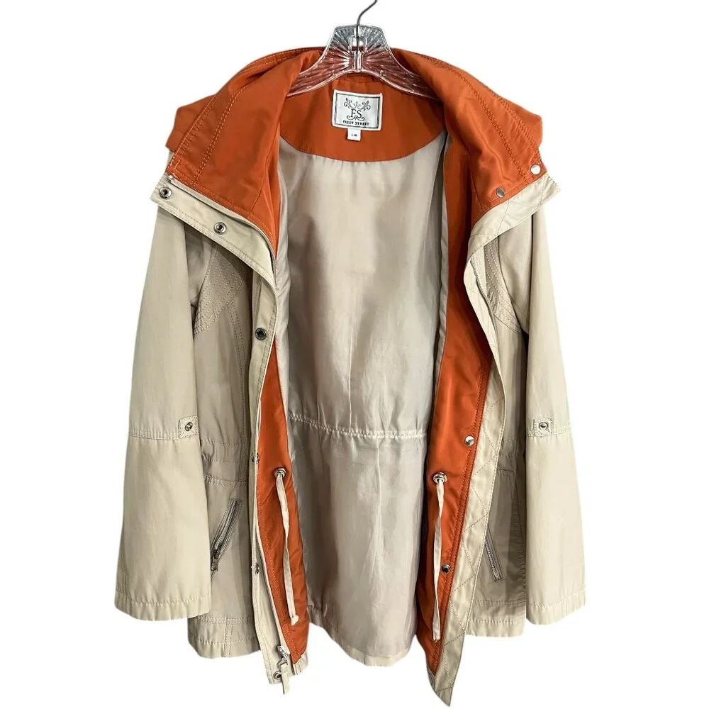 Fleet Street Women Large Jacket/Coat Tan Orange Detachable Hood Zip Snap - Picture 5 of 15